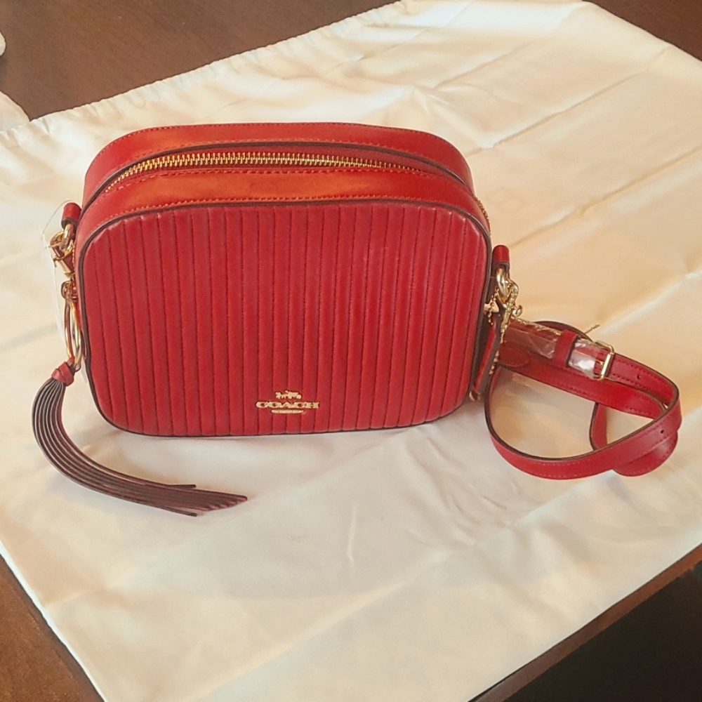 COACH red leather camera bag